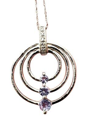 10k White Gold Womens Purple Amethyst Diamond Pendant 18" Necklace Estate